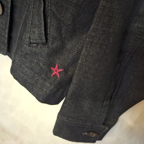Red Star Dark Wash Denim Cropped Doublebreasted Jacket - Picture 6 of 7